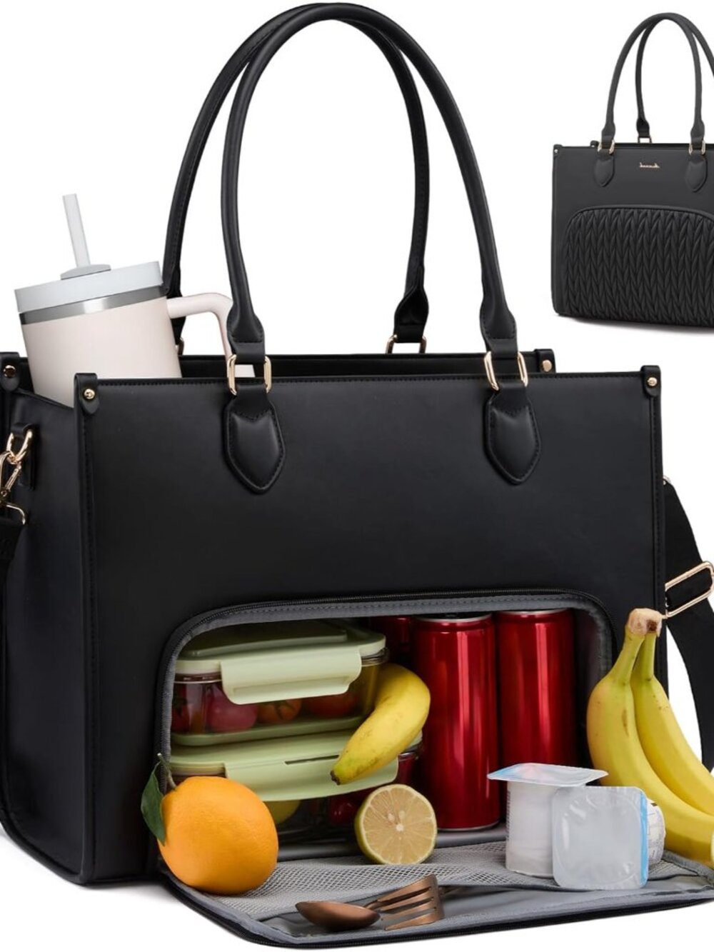Lunch Tote Bag for Women, 3 in 1 Work Bag with Insulated Lunch Compartment, 15.6